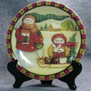 SNOWMAN 8 inch Dessert Plate Folk Art Christmas